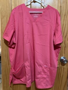 Cherokee V-Neck Scrub Top in Bright Pink